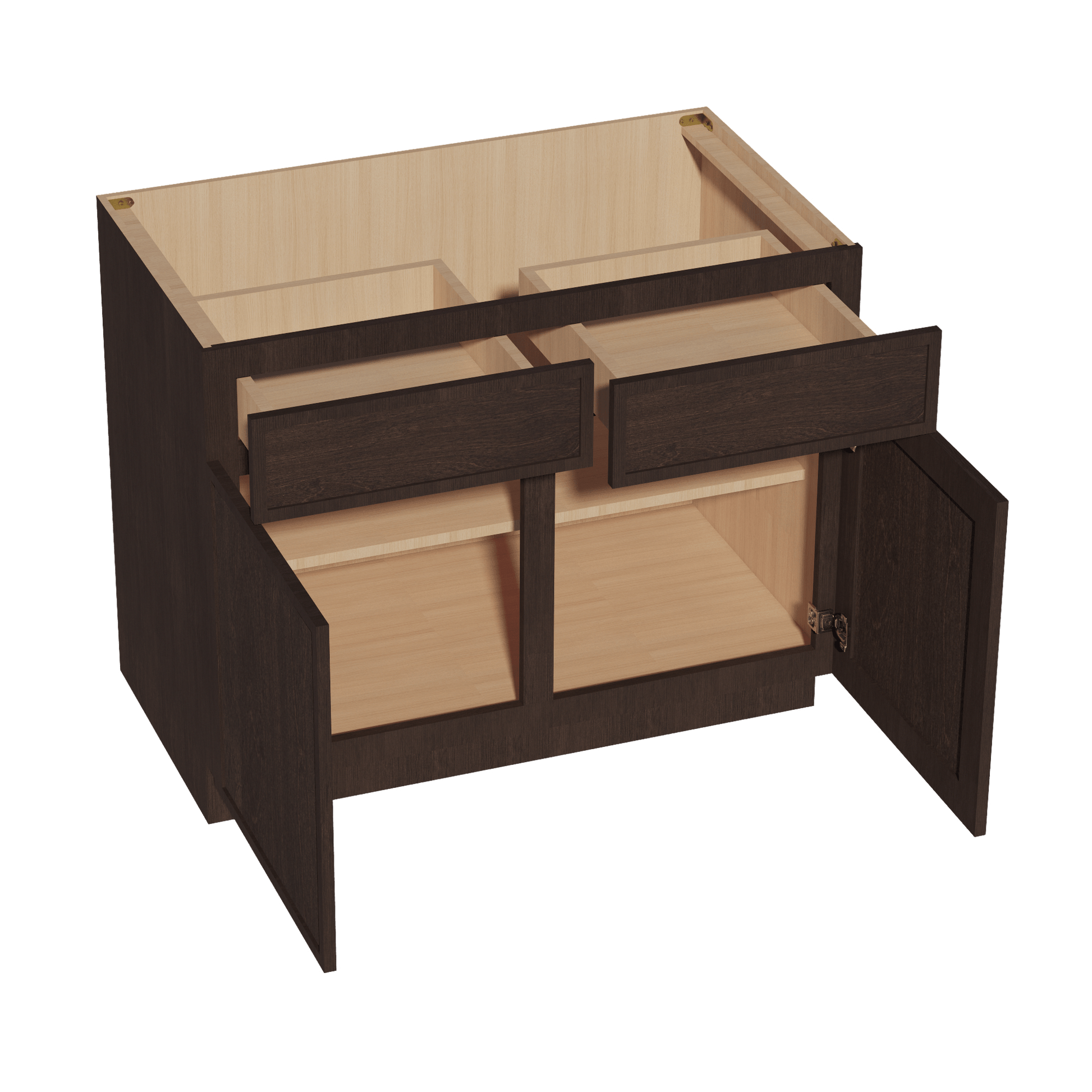 SM - B42: Mocha Brown Slim Shaker 42" 2 Drawers 2 Doors Standard Base Cabinet - NextCabinets