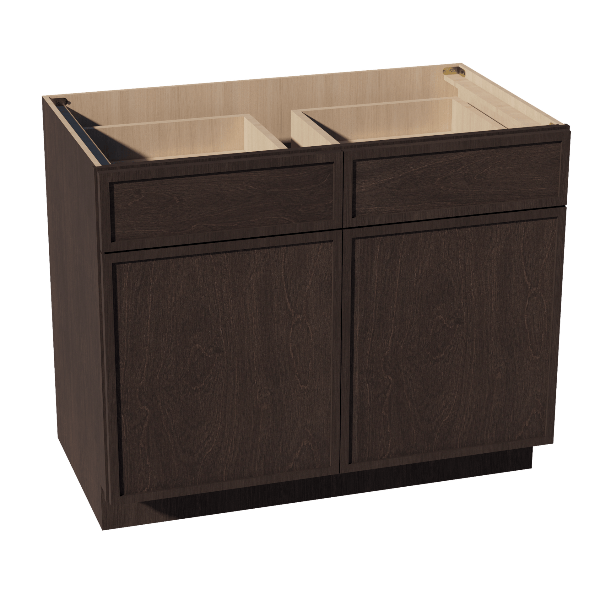 SM - B42: Mocha Brown Slim Shaker 42" 2 Drawers 2 Doors Standard Base Cabinet - NextCabinets