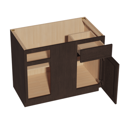 SM - BBC42/45: Mocha Brown Slim Shaker 42" 1 Door - 1 Drawer Blind Corner Base Cabinets - NextCabinets