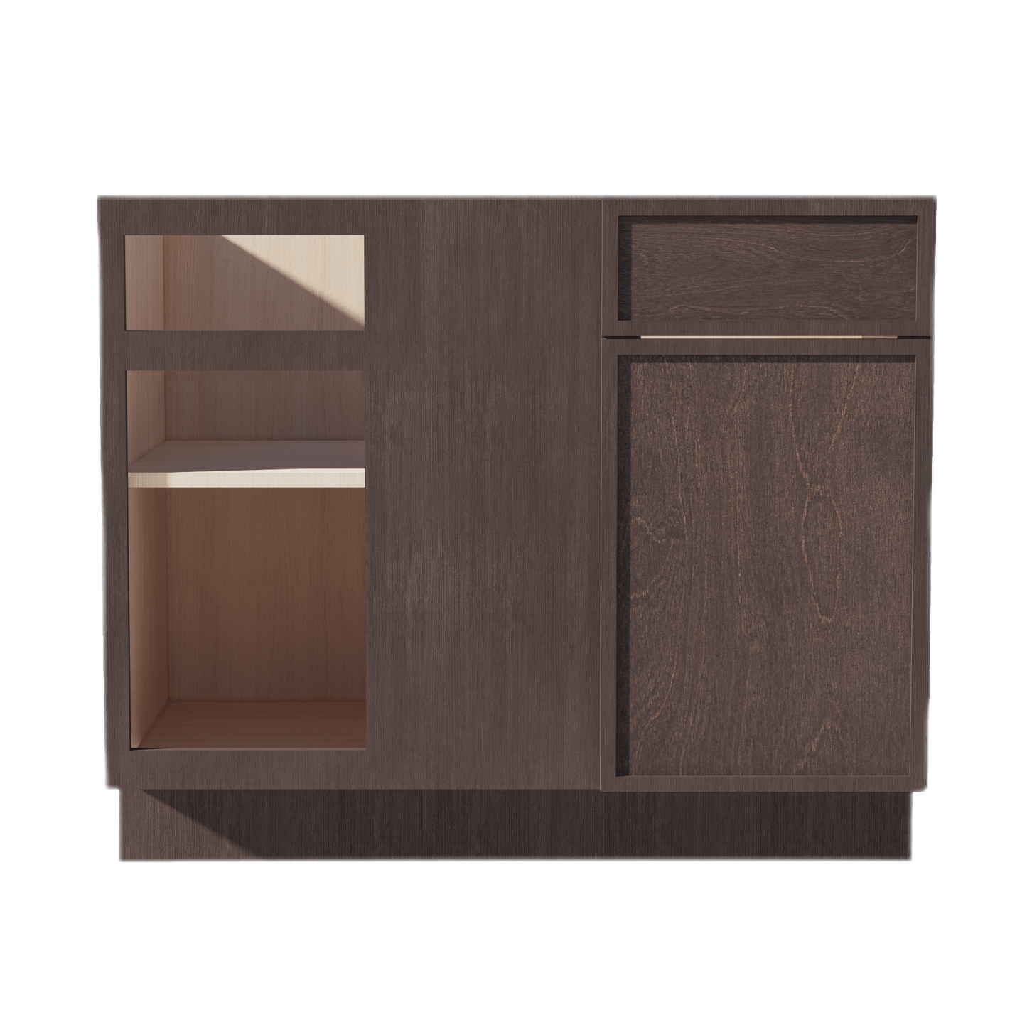 SM - BBC42/45: Mocha Brown Slim Shaker 42" 1 Door - 1 Drawer Blind Corner Base Cabinets - NextCabinets