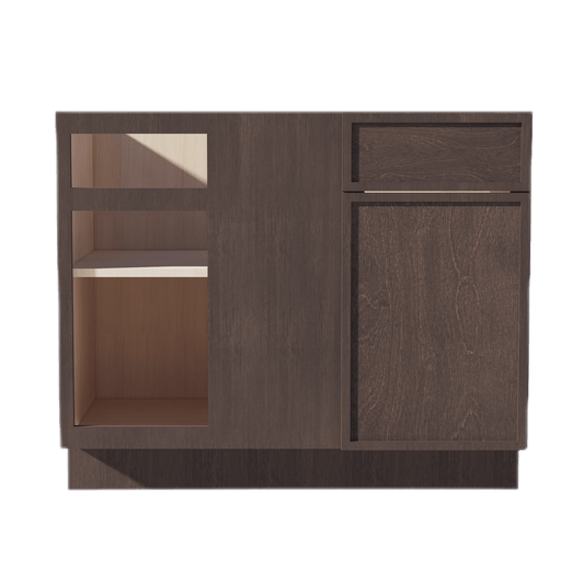 SM - BBC42/45: Mocha Brown Slim Shaker 42" 1 Door - 1 Drawer Blind Corner Base Cabinets - NextCabinets