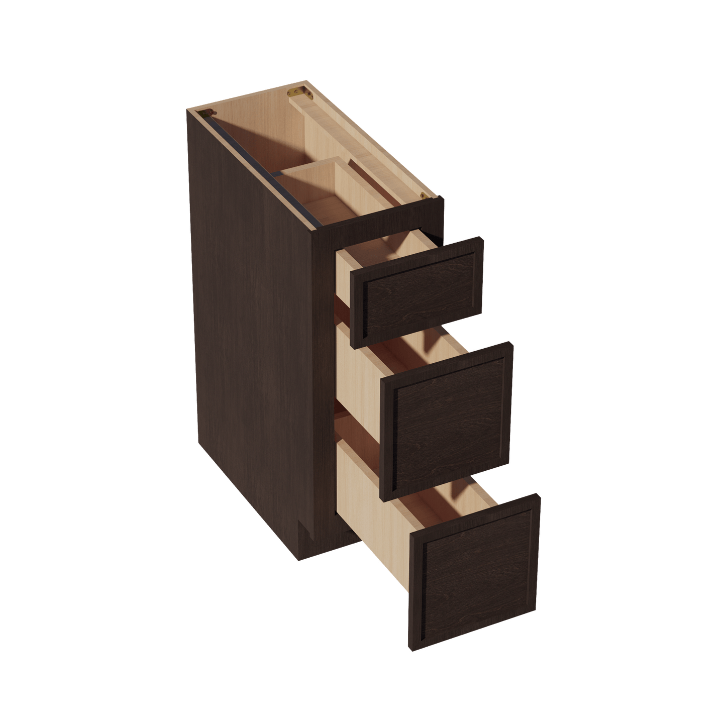 SM - DB12: Mocha Brown Slim Shaker 12" 3 Drawers Base Cabinet - NextCabinets