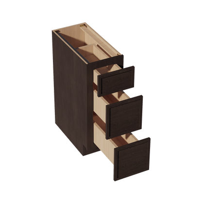 SM - DB12: Mocha Brown Slim Shaker 12" 3 Drawers Base Cabinet - NextCabinets