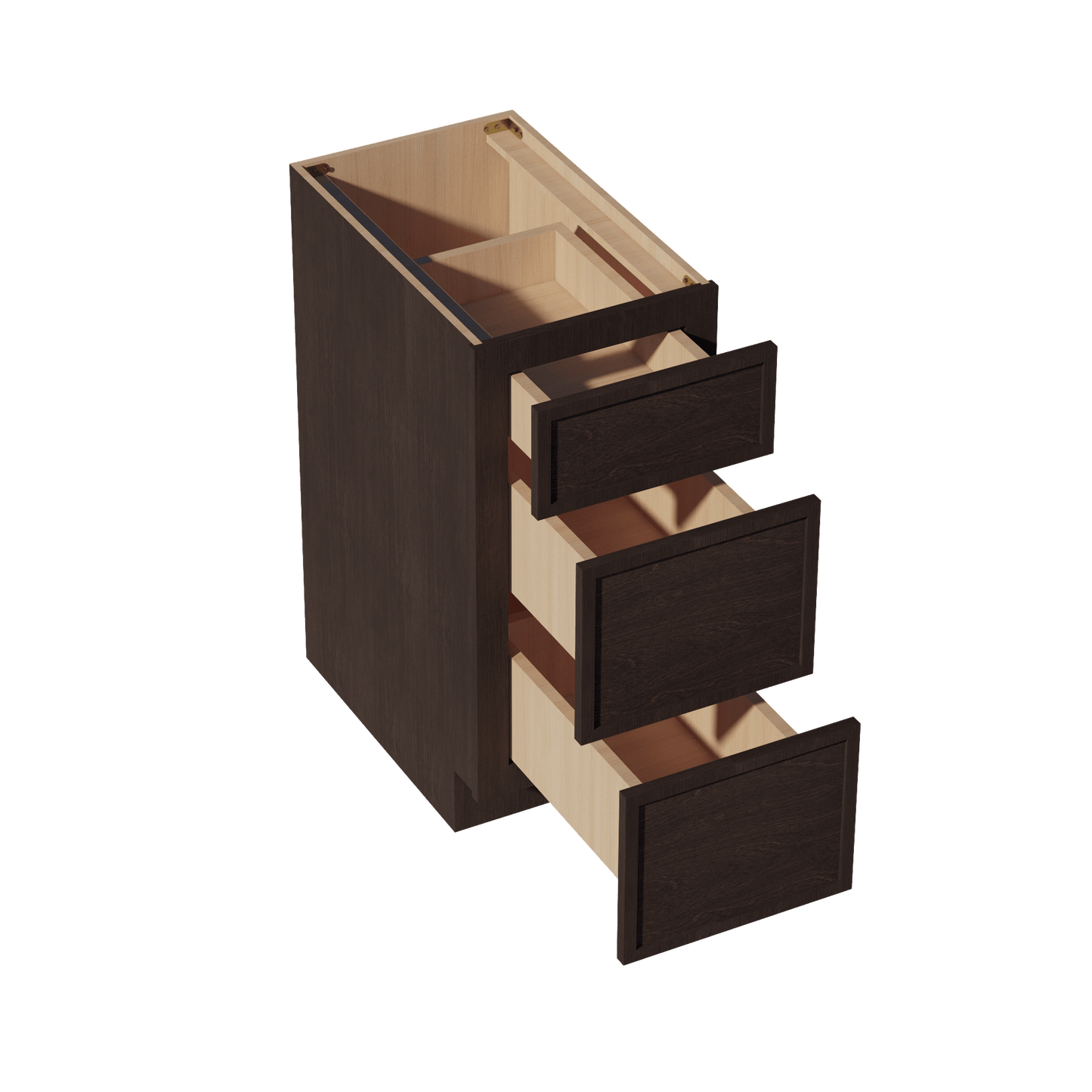 SM - DB15: Mocha Brown Slim Shaker 15" 3 Drawers Base Cabinet - NextCabinets