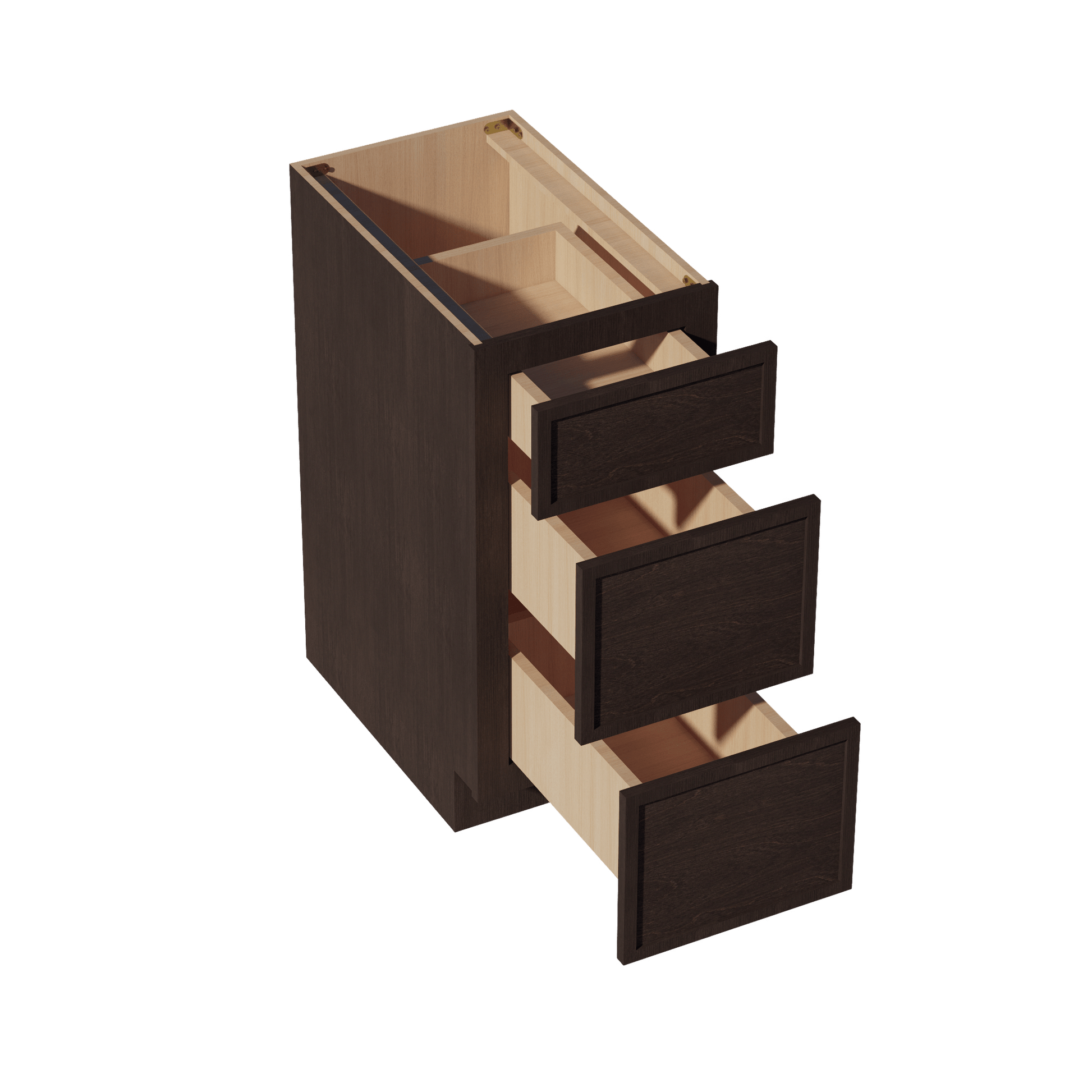 SM - DB15: Mocha Brown Slim Shaker 15" 3 Drawers Base Cabinet - NextCabinets