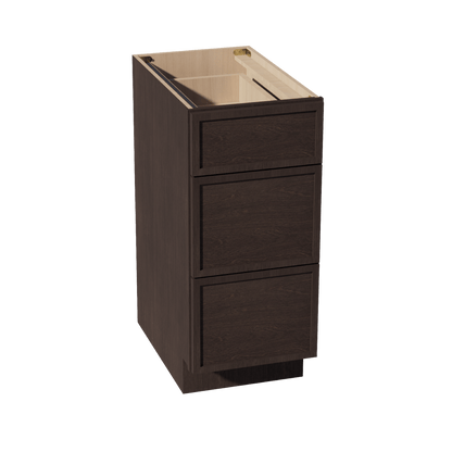 SM - DB15: Mocha Brown Slim Shaker 15" 3 Drawers Base Cabinet - NextCabinets