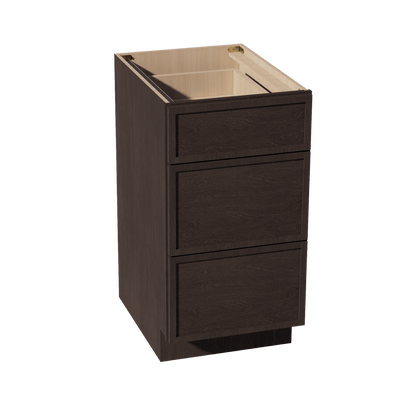 SM - DB18: Mocha Brown Slim Shaker 18" 3 Drawers Base Cabinet - NextCabinets
