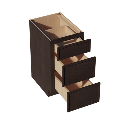 SM - DB18: Mocha Brown Slim Shaker 18" 3 Drawers Base Cabinet - NextCabinets