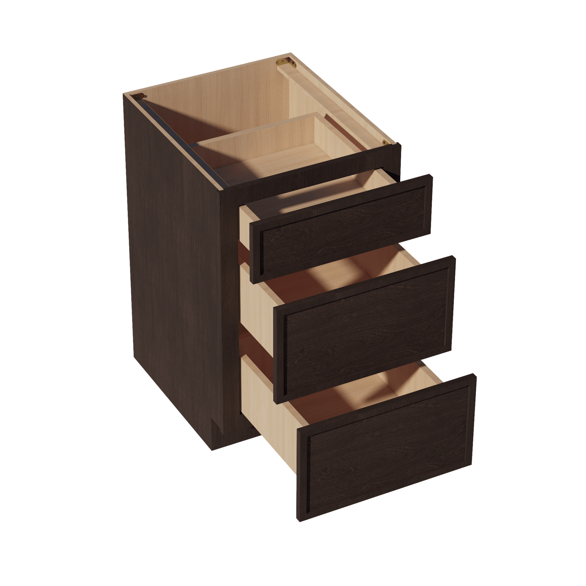 SM - DB21: Mocha Brown Slim Shaker 21" 3 Drawers Base Cabinet - NextCabinets