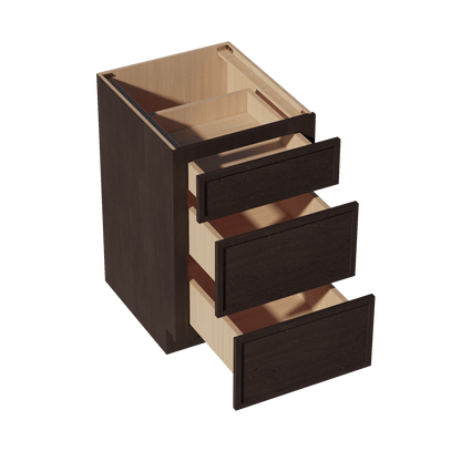 SM - DB21: Mocha Brown Slim Shaker 21" 3 Drawers Base Cabinet - NextCabinets