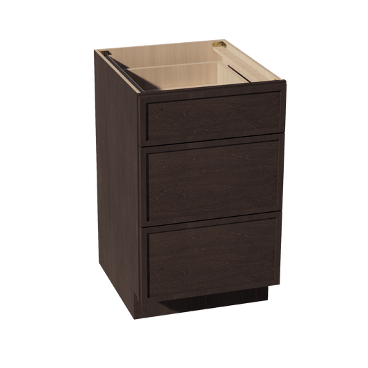 SM - DB21: Mocha Brown Slim Shaker 21" 3 Drawers Base Cabinet - NextCabinets