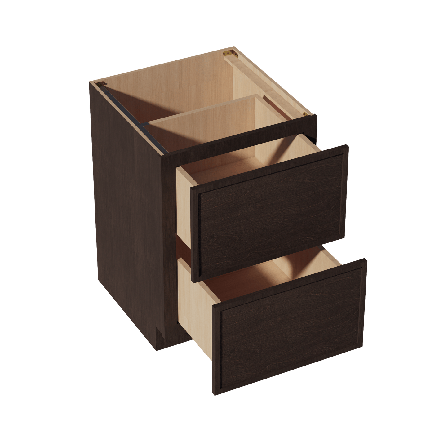 SM - DB24 - 2: Mocha Brown Slim Shaker 24" 2 Drawers Base Cabinet - NextCabinets