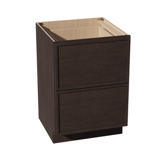 SM - DB24 - 2: Mocha Brown Slim Shaker 24" 2 Drawers Base Cabinet - NextCabinets