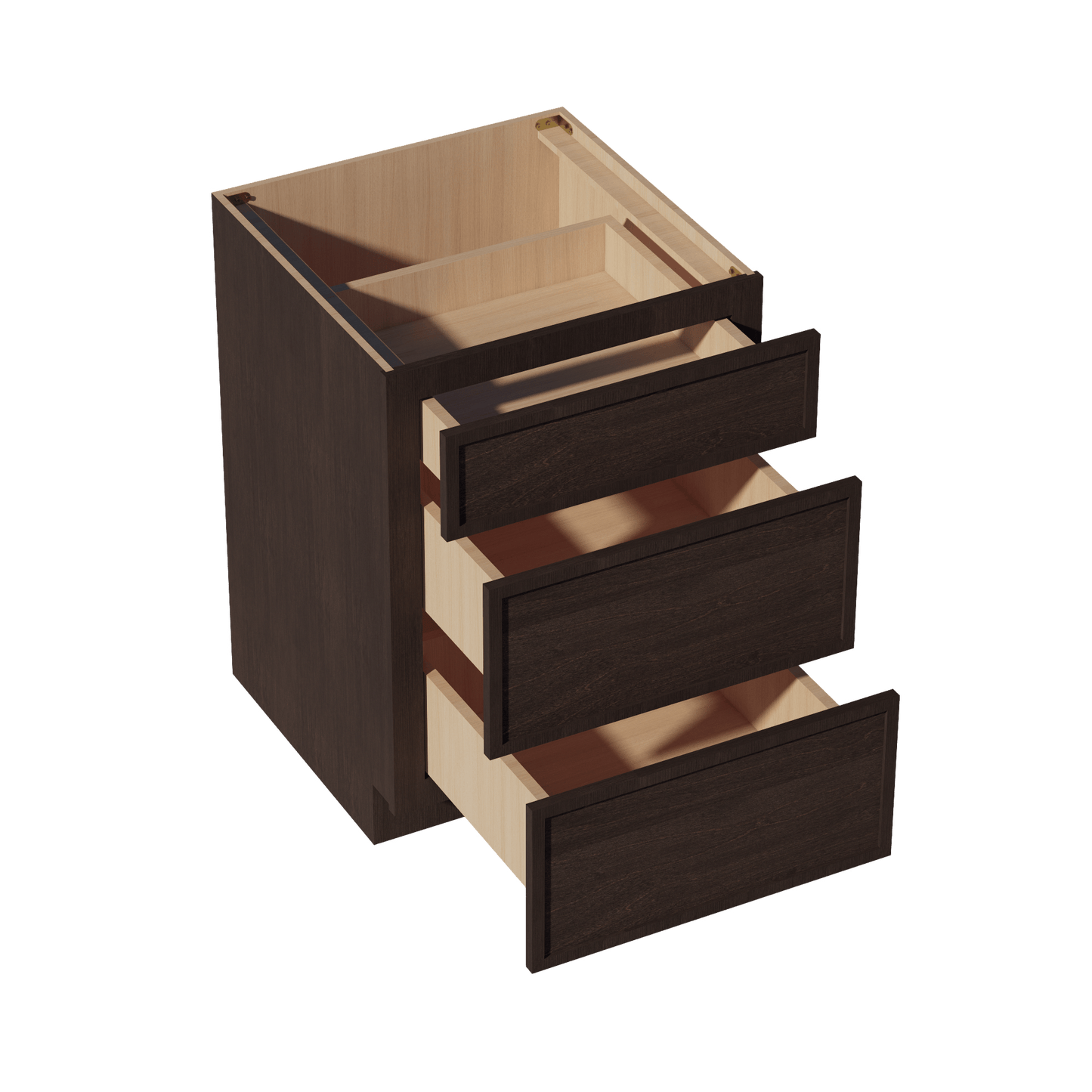 SM - DB24: Mocha Brown Slim Shaker 24" 3 Drawers Base Cabinet - NextCabinets