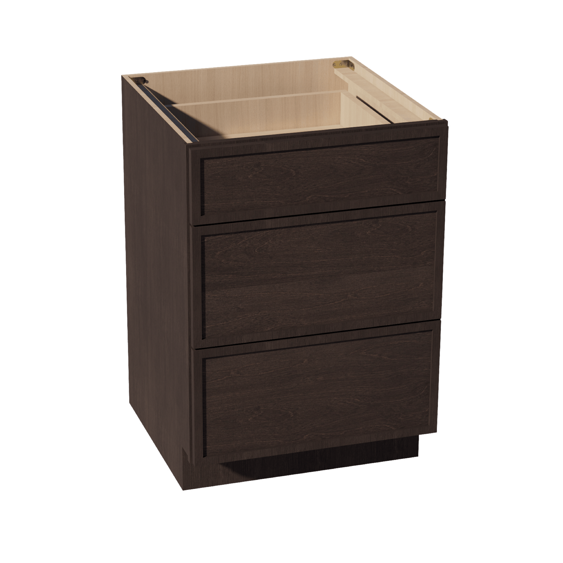 SM - DB24: Mocha Brown Slim Shaker 24" 3 Drawers Base Cabinet - NextCabinets
