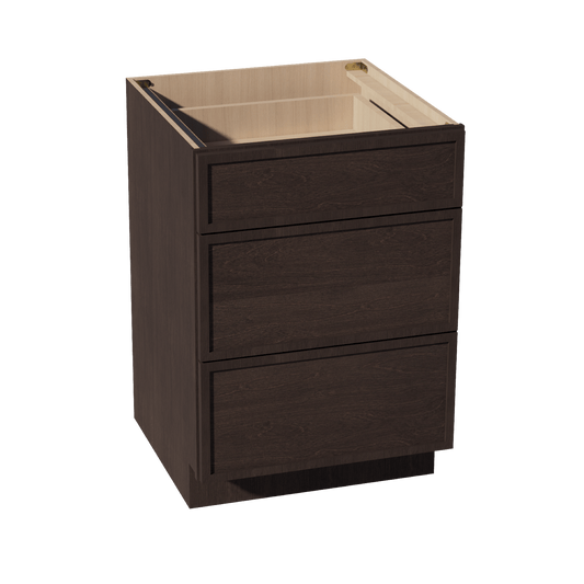 SM - DB24: Mocha Brown Slim Shaker 24" 3 Drawers Base Cabinet - NextCabinets