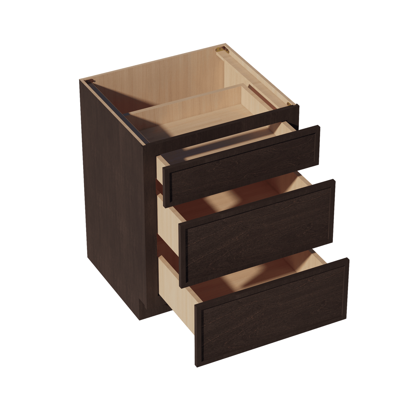 SM - DB27: Mocha Brown Slim Shaker 27" 3 Drawers Base Cabinet - NextCabinets