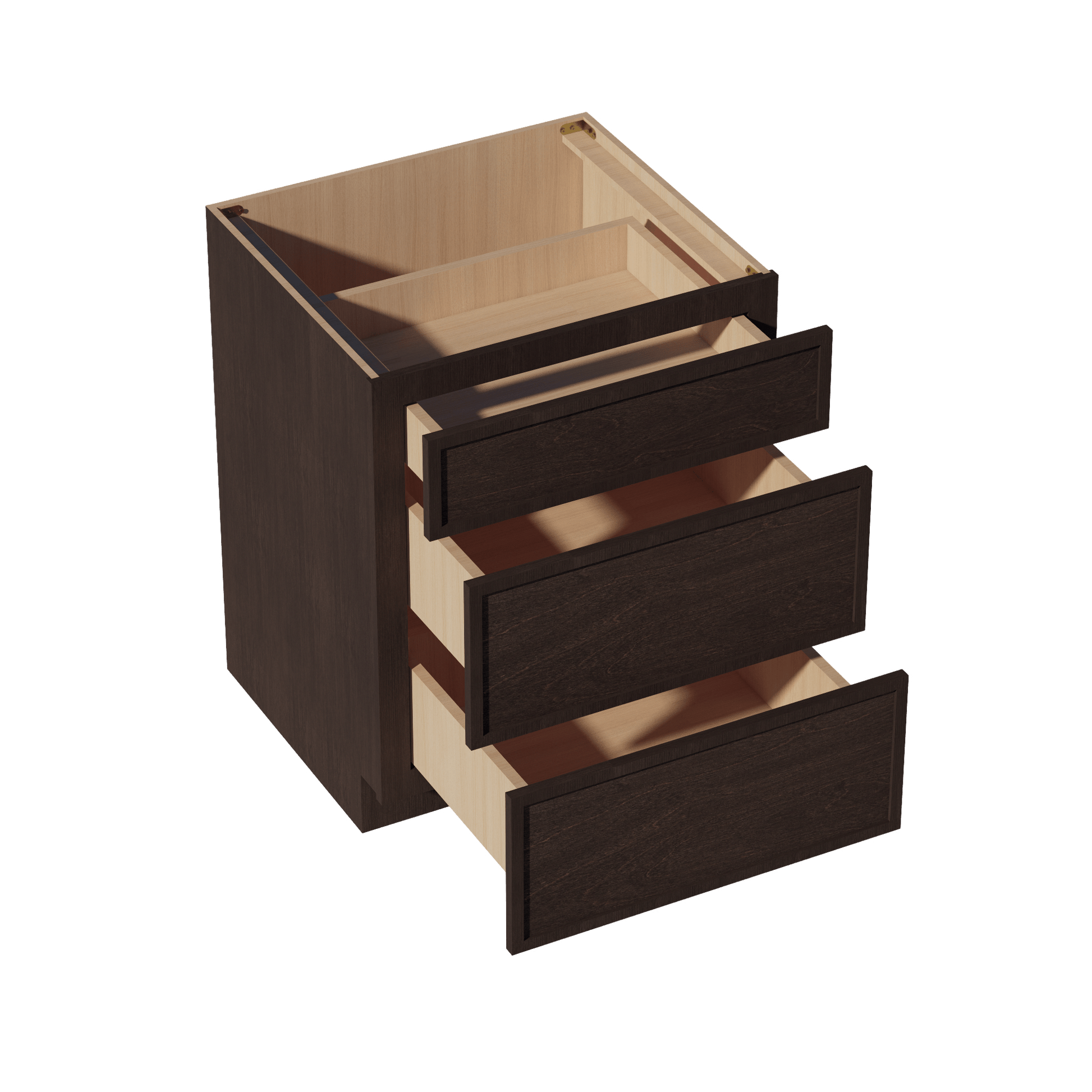 SM - DB27: Mocha Brown Slim Shaker 27" 3 Drawers Base Cabinet - NextCabinets