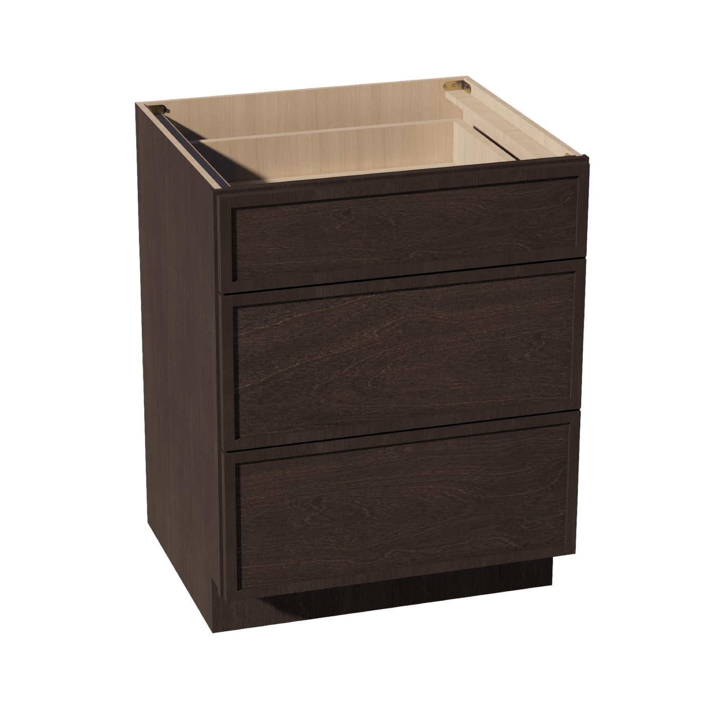 SM - DB27: Mocha Brown Slim Shaker 27" 3 Drawers Base Cabinet - NextCabinets