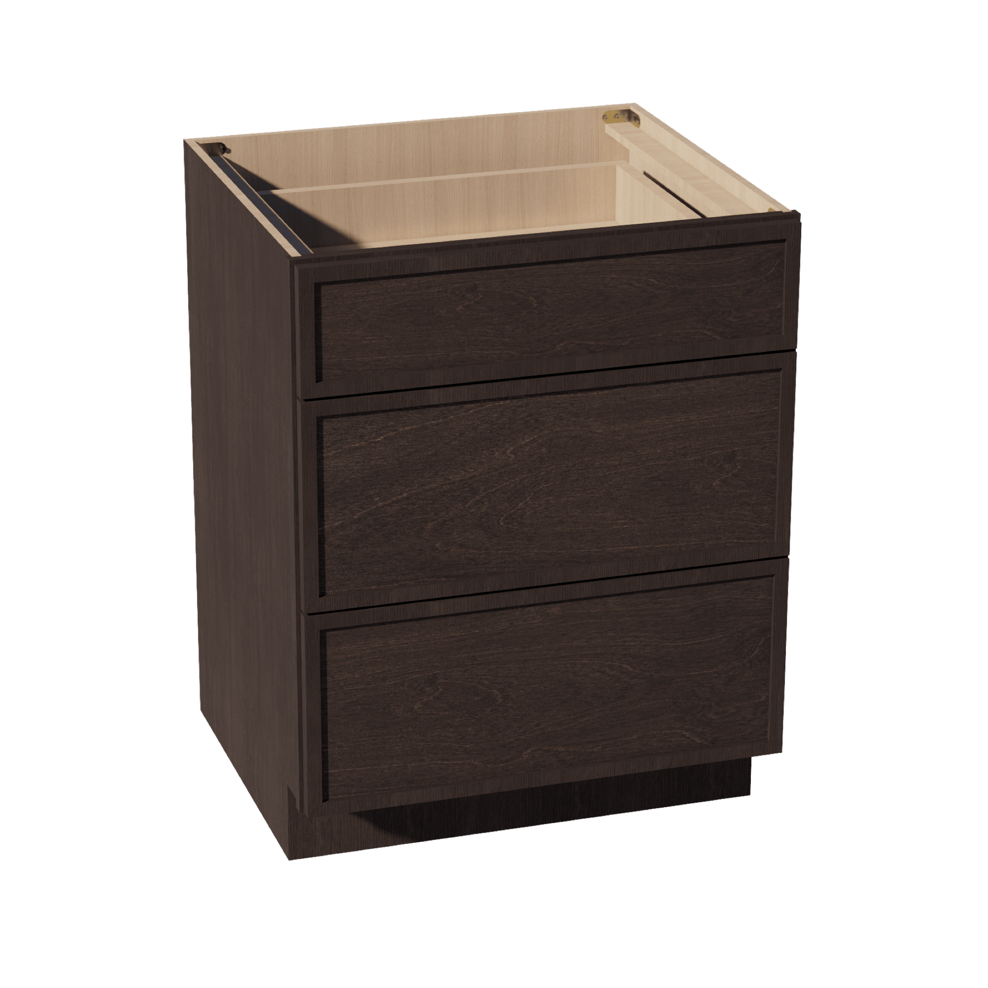 SM - DB27: Mocha Brown Slim Shaker 27" 3 Drawers Base Cabinet - NextCabinets