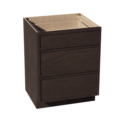 SM - DB27: Mocha Brown Slim Shaker 27" 3 Drawers Base Cabinet - NextCabinets