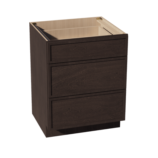 SM - DB27: Mocha Brown Slim Shaker 27" 3 Drawers Base Cabinet - NextCabinets
