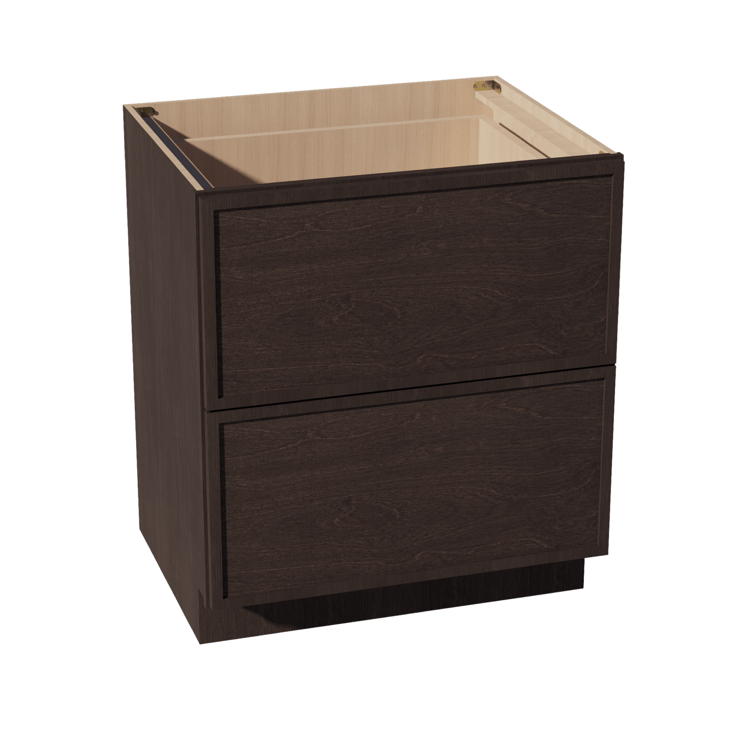 SM - DB30 - 2: Mocha Brown Slim Shaker 30" 2 Drawers Base Cabinet - NextCabinets