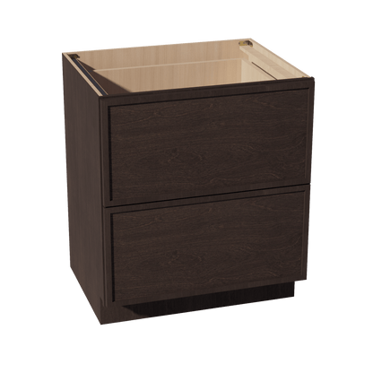 SM - DB30 - 2: Mocha Brown Slim Shaker 30" 2 Drawers Base Cabinet - NextCabinets