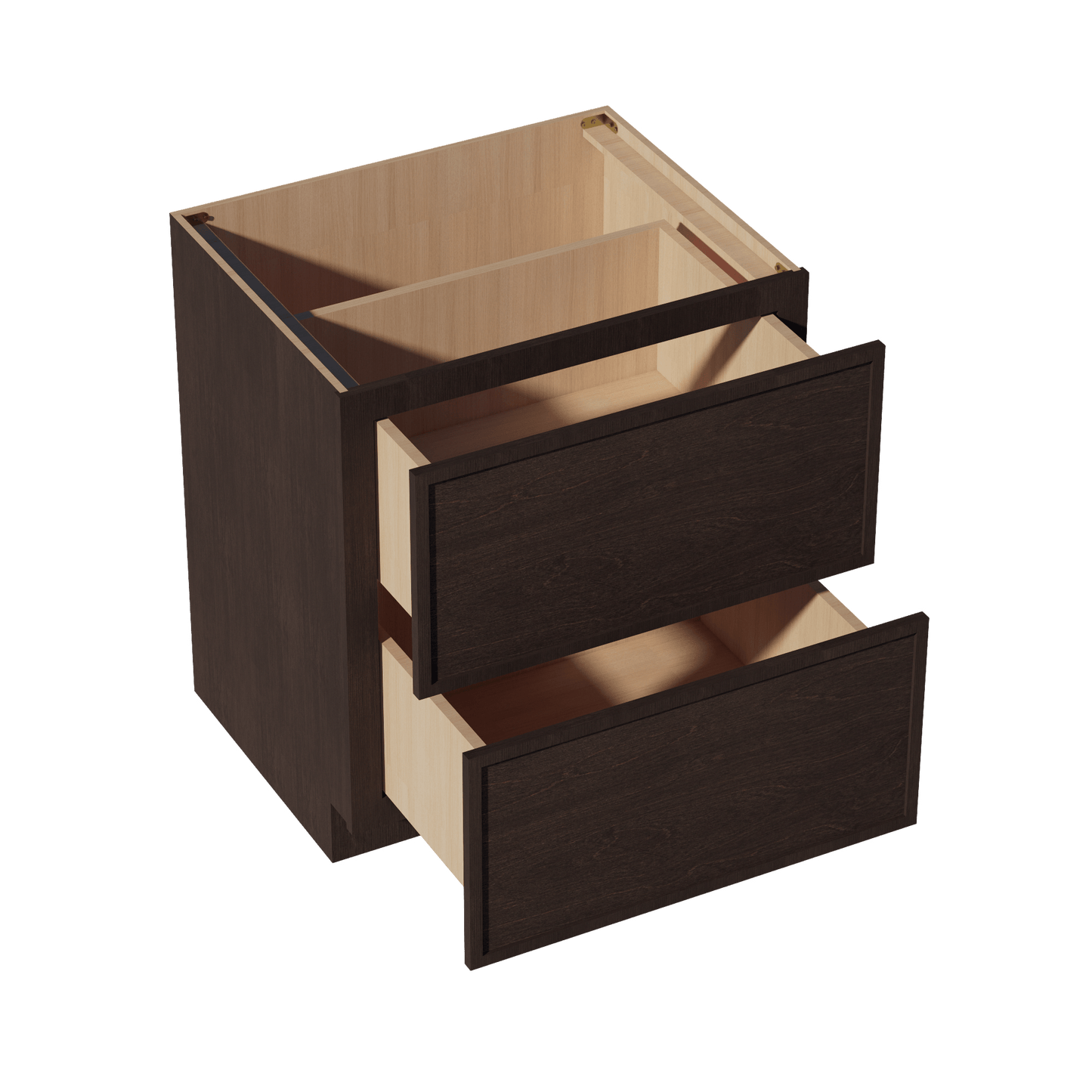 SM - DB30 - 2: Mocha Brown Slim Shaker 30" 2 Drawers Base Cabinet - NextCabinets