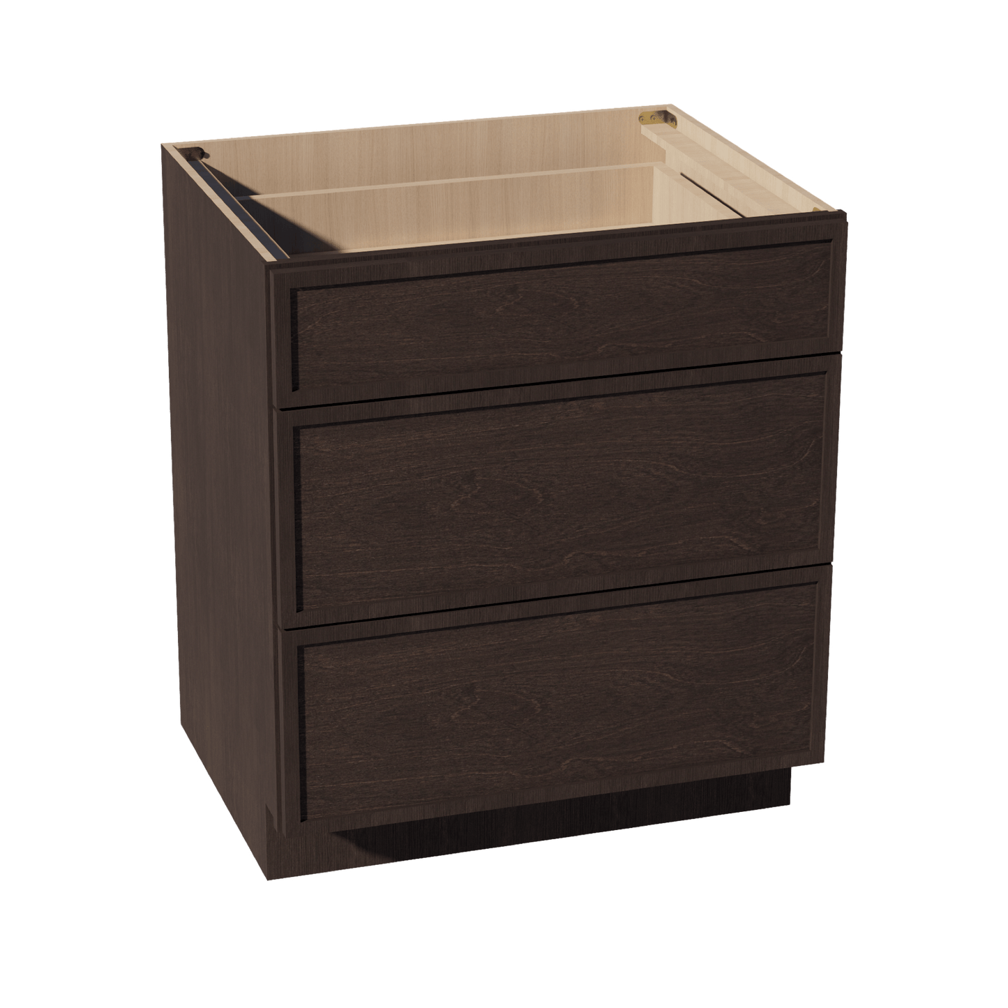 SM - DB30: Mocha Brown Slim Shaker 30" 3 Drawers Base Cabinet - NextCabinets