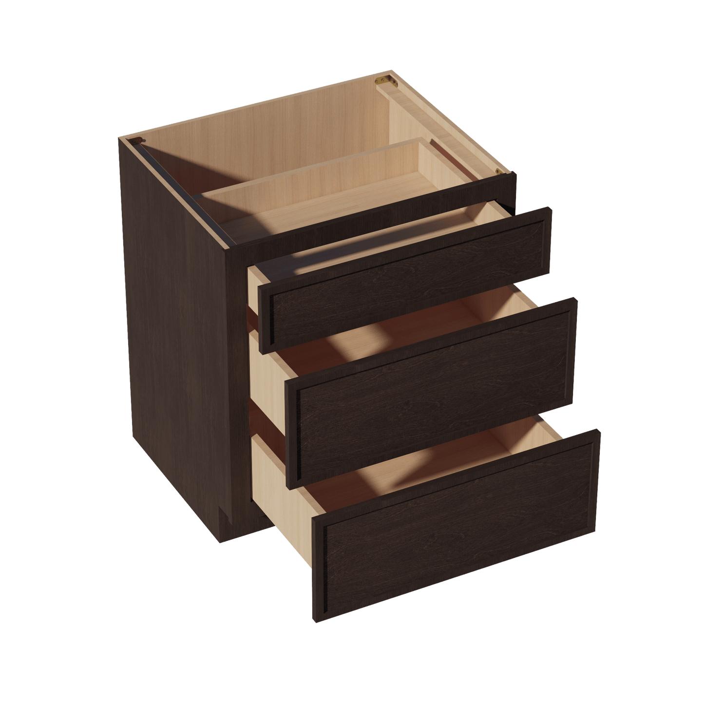 SM - DB30: Mocha Brown Slim Shaker 30" 3 Drawers Base Cabinet - NextCabinets