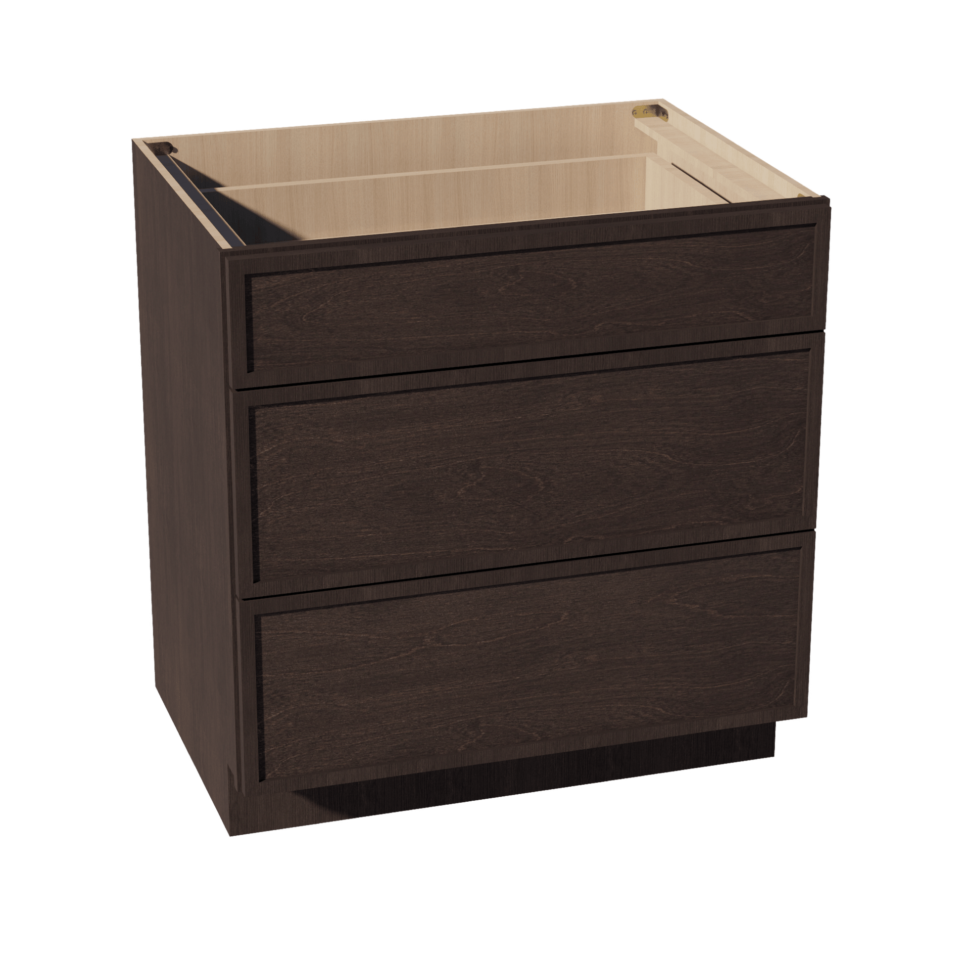 SM - DB33: Mocha Brown Slim Shaker 33" 3 Drawers Base Cabinet - NextCabinets