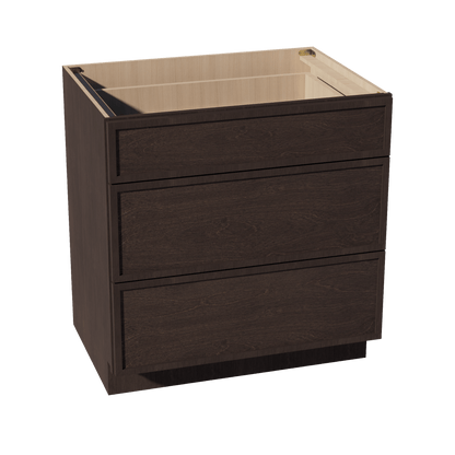SM - DB33: Mocha Brown Slim Shaker 33" 3 Drawers Base Cabinet - NextCabinets