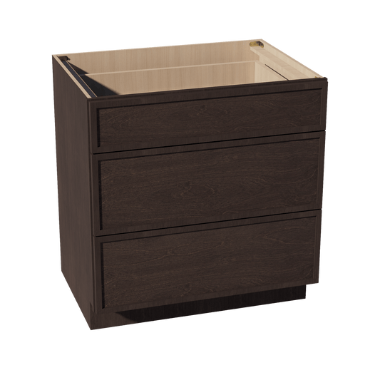 SM - DB33: Mocha Brown Slim Shaker 33" 3 Drawers Base Cabinet - NextCabinets