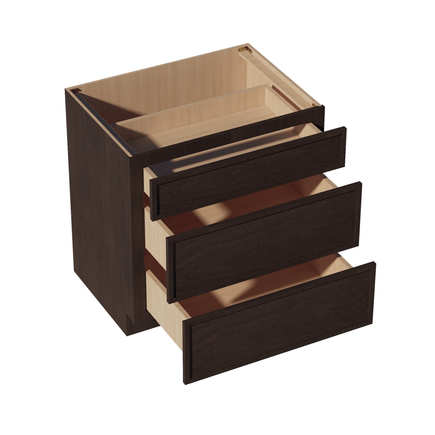 SM - DB33: Mocha Brown Slim Shaker 33" 3 Drawers Base Cabinet - NextCabinets