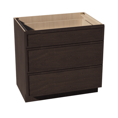SM - DB36: Mocha Brown Slim Shaker 36" 3 Drawers Base Cabinet - NextCabinets