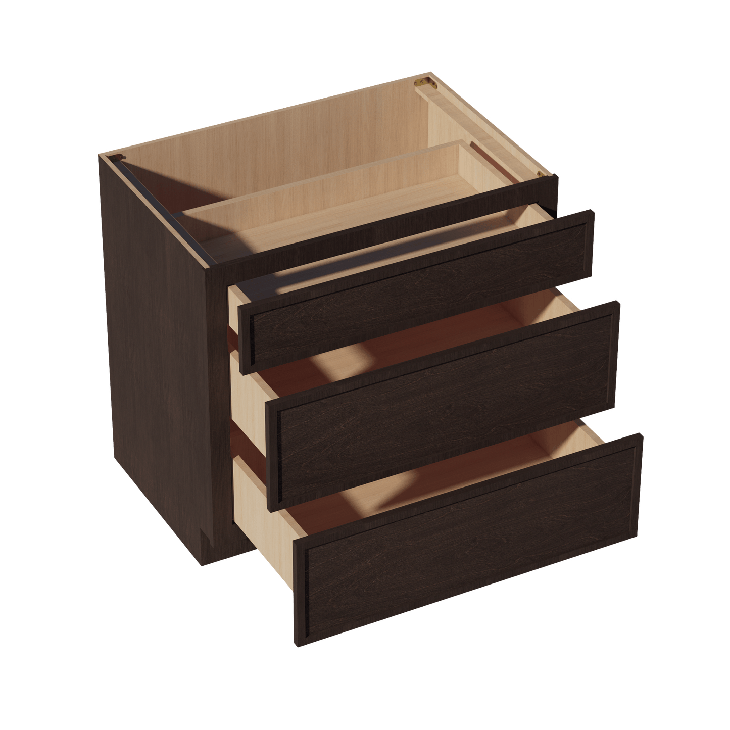 SM - DB36: Mocha Brown Slim Shaker 36" 3 Drawers Base Cabinet - NextCabinets