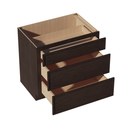 SM - DB36: Mocha Brown Slim Shaker 36" 3 Drawers Base Cabinet - NextCabinets