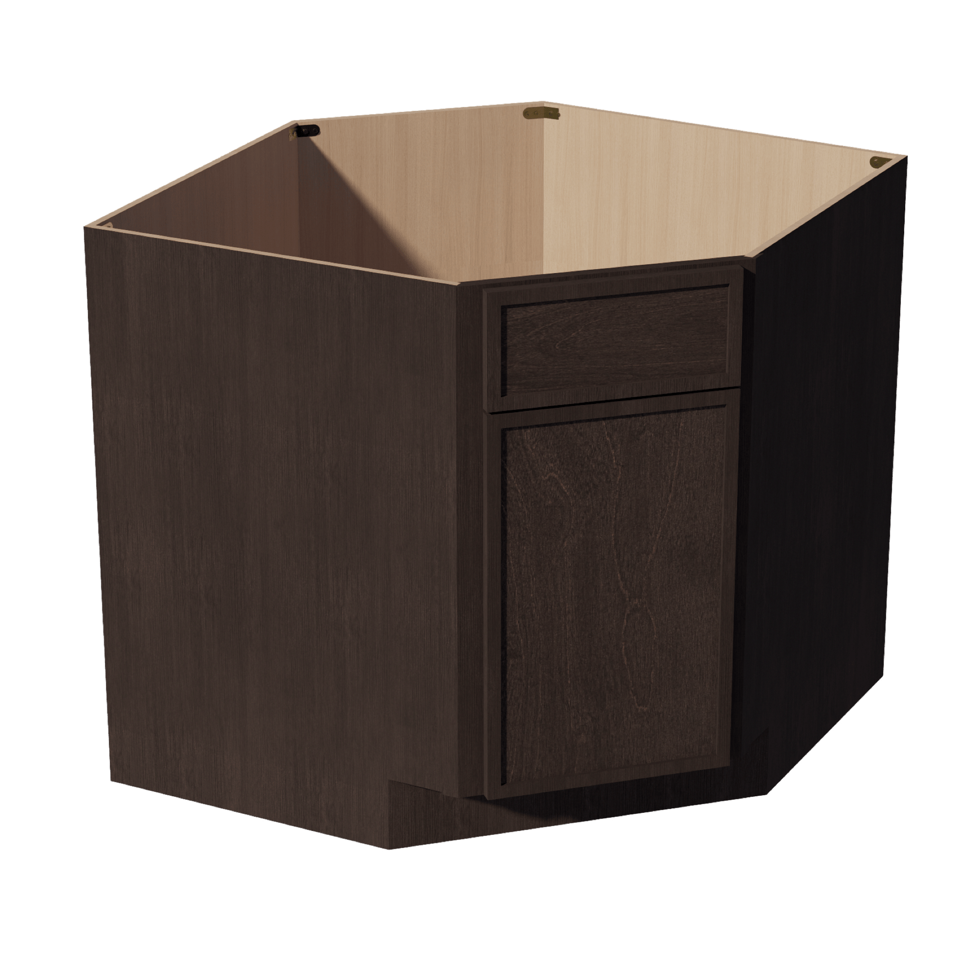 SM - DSB36: Mocha Brown Slim Shaker 39" 1 Door 1 False Drawer Corner Sink Base Cabinets - NextCabinets