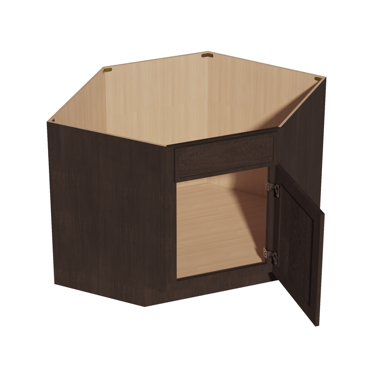 SM - DSB42: Mocha Brown Slim Shaker 42" 1 Door - 1 False Drawer Corner Sink Base Cabinets - NextCabinets