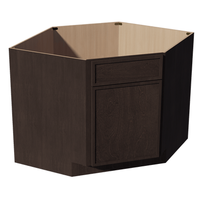 SM - DSB42: Mocha Brown Slim Shaker 42" 1 Door - 1 False Drawer Corner Sink Base Cabinets - NextCabinets