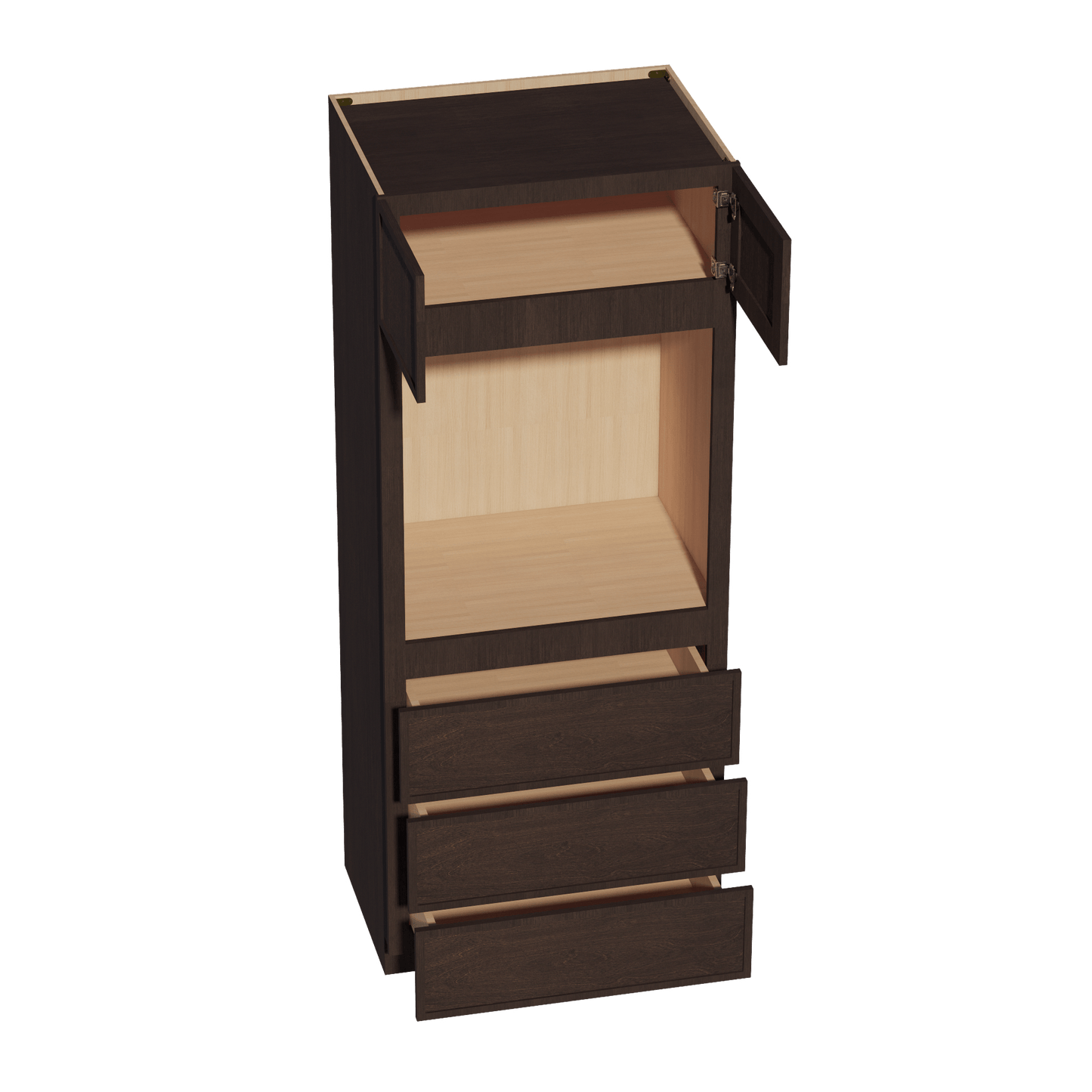 SM - OC3384: Mocha Brown Slim Shaker 33"W x 84"H x 24"D 2 Doors & 3 Drawers Tall Oven Shelf Cabinets - NextCabinets