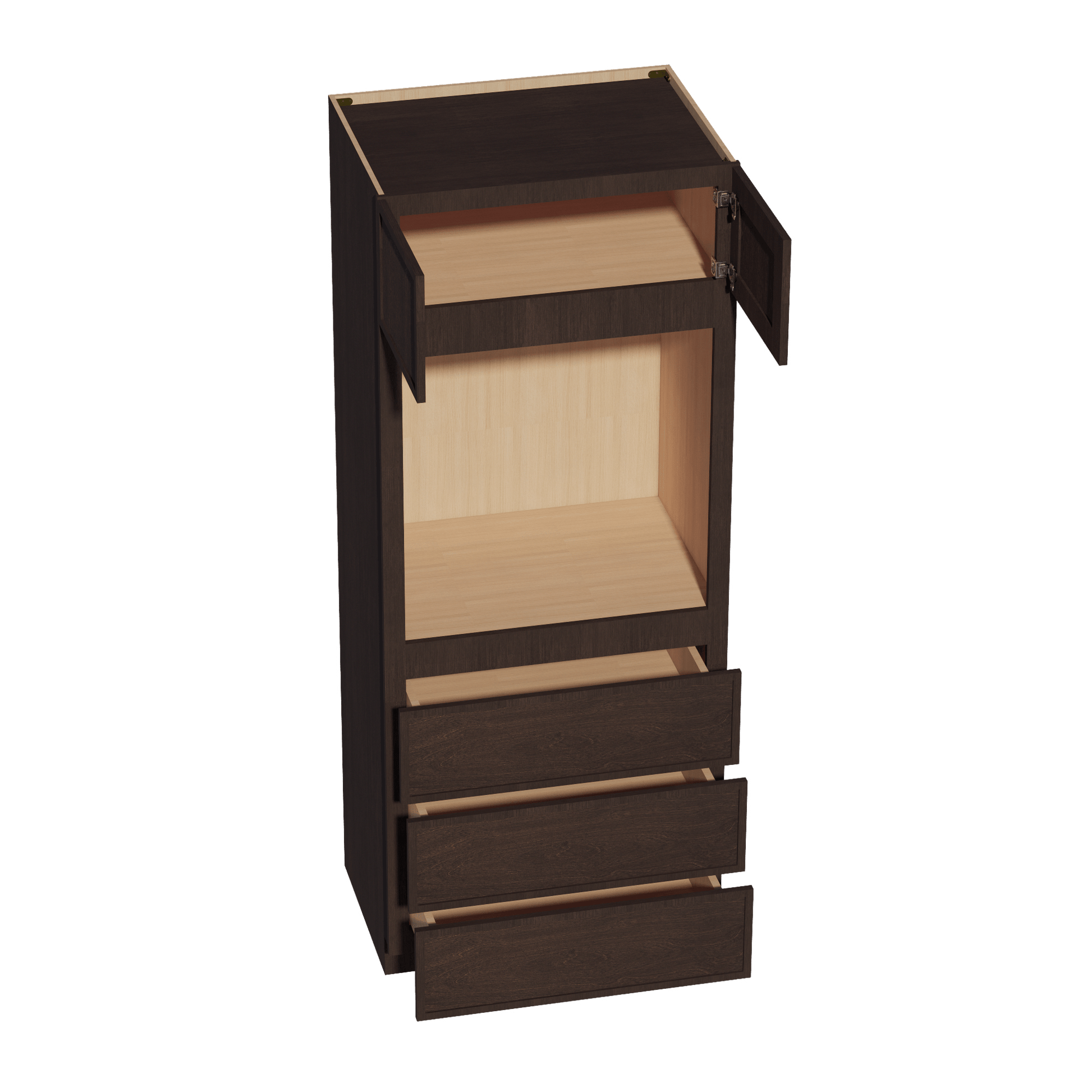 SM - OC3384: Mocha Brown Slim Shaker 33"W x 84"H x 24"D 2 Doors & 3 Drawers Tall Oven Shelf Cabinets - NextCabinets