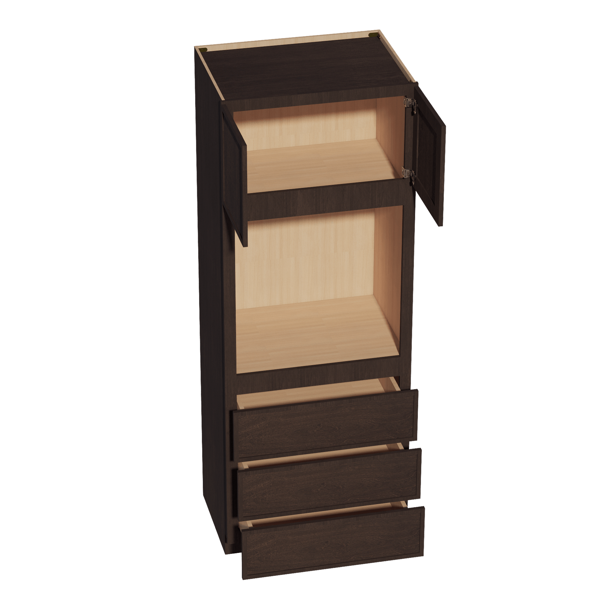 SM - OC3390: Mocha Brown Slim Shaker 33"W x 90"H x 24"D 2 Doors & 3 Drawers Tall Oven Shelf Cabinets - NextCabinets