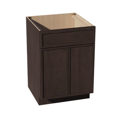 SM - SB24: Mocha Brown Slim Shaker 24" 2 Doors 1 False Drawer Sink Base Cabinet - NextCabinets