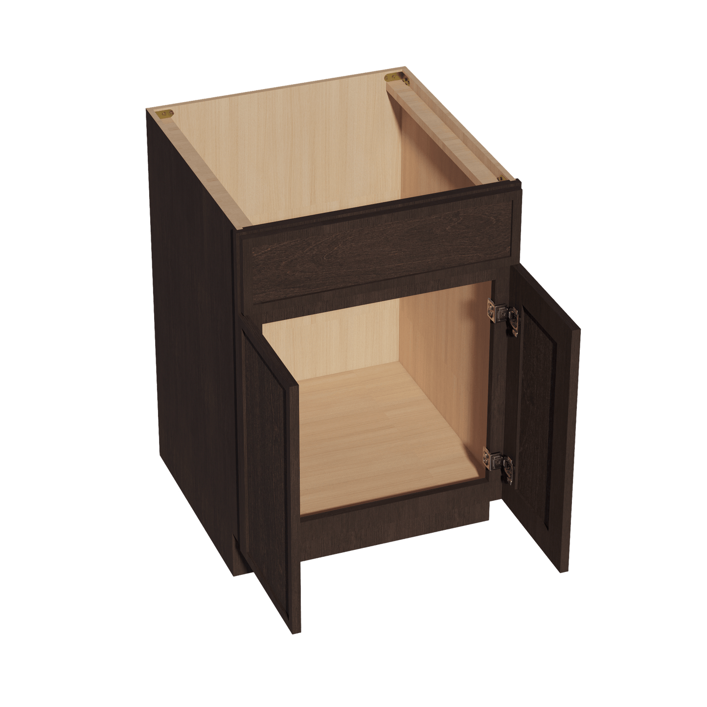 SM - SB24: Mocha Brown Slim Shaker 24" 2 Doors 1 False Drawer Sink Base Cabinet - NextCabinets