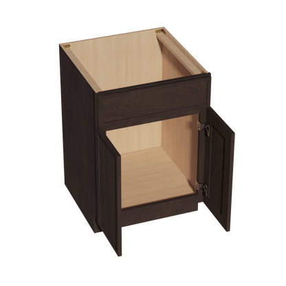 SM - SB24: Mocha Brown Slim Shaker 24" 2 Doors 1 False Drawer Sink Base Cabinet - NextCabinets
