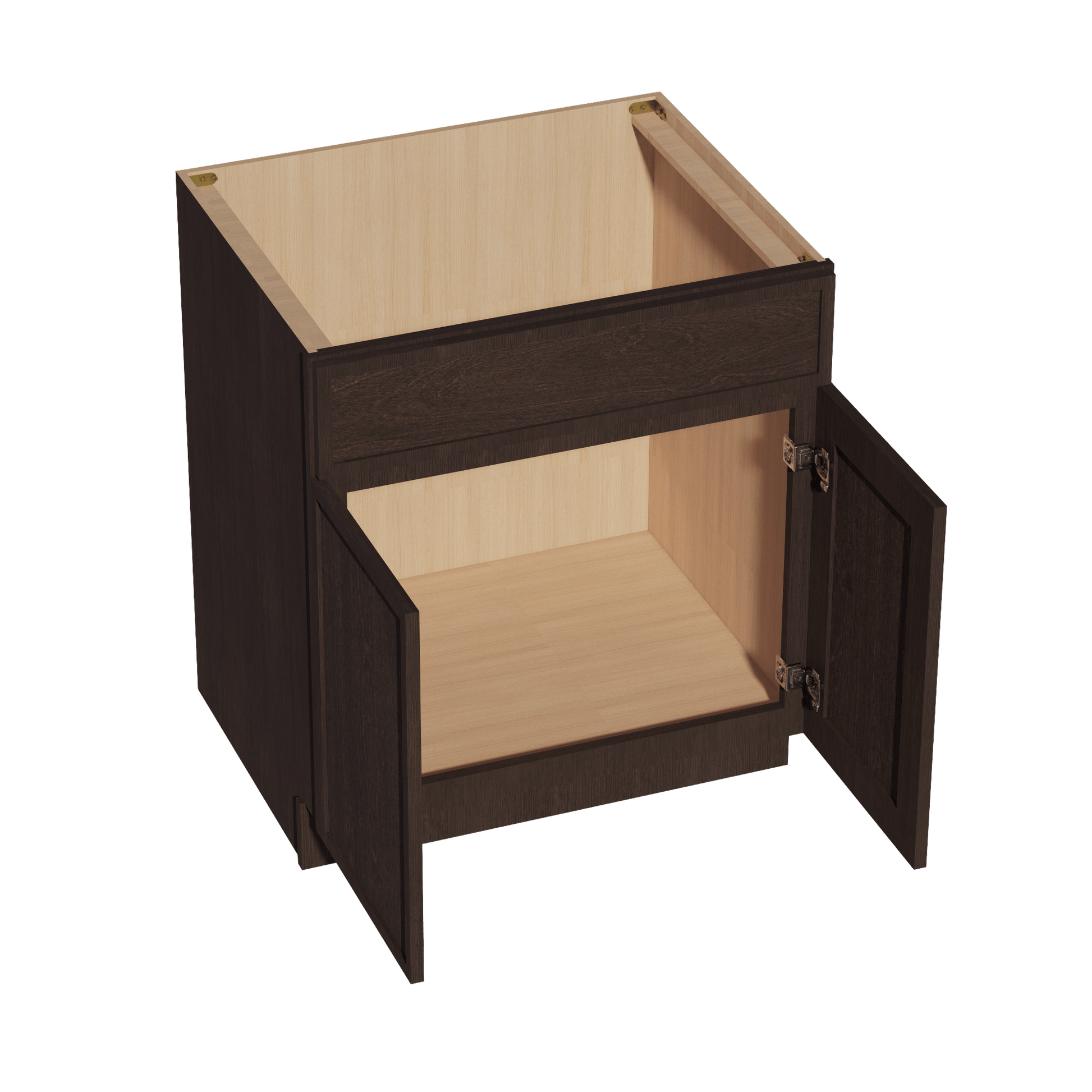 SM - SB30: Mocha Brown Slim Shaker 30" 2 Doors 1 False Drawer Sink Base Cabinet - NextCabinets