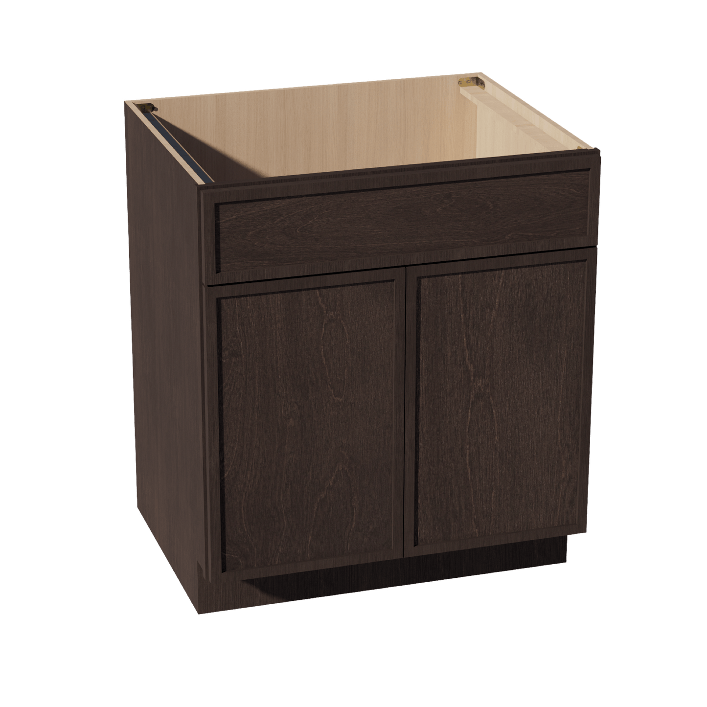 SM - SB30: Mocha Brown Slim Shaker 30" 2 Doors 1 False Drawer Sink Base Cabinet - NextCabinets