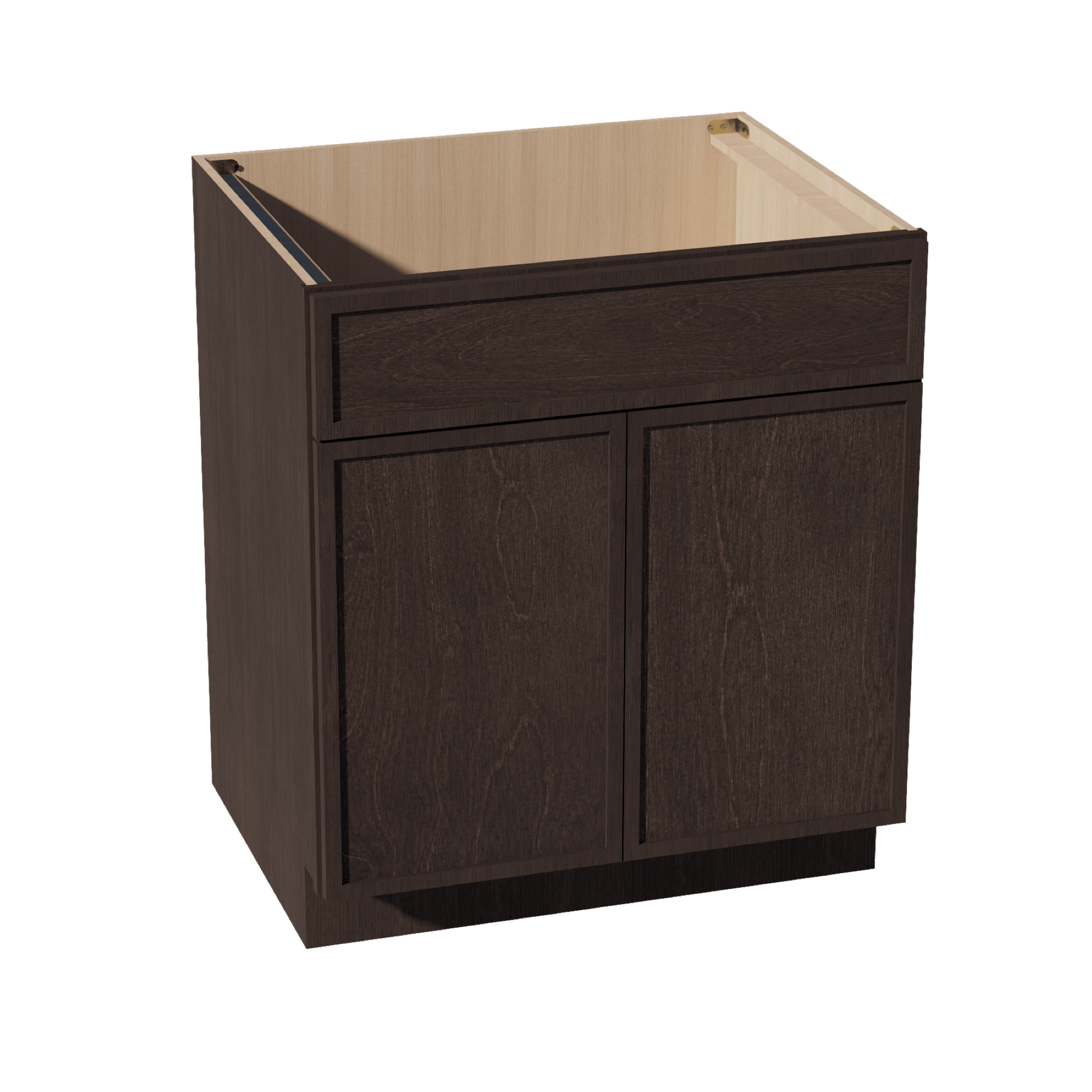 SM - SB30: Mocha Brown Slim Shaker 30" 2 Doors 1 False Drawer Sink Base Cabinet - NextCabinets